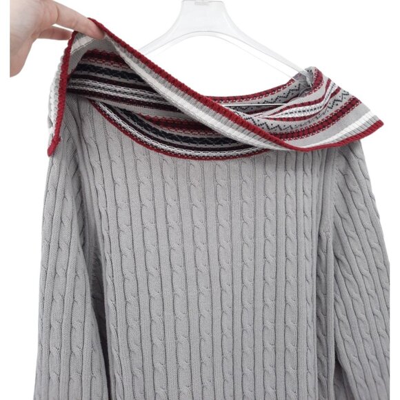 VTG 90s Gitano Gray Fair Isle Foldover Off Shoulder Cable Knit Sweater 26/28 - Picture 5 of 8